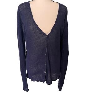 Eileen Fisher Sheer Organic Linen V-Neck Cardigan - Navy Blue
